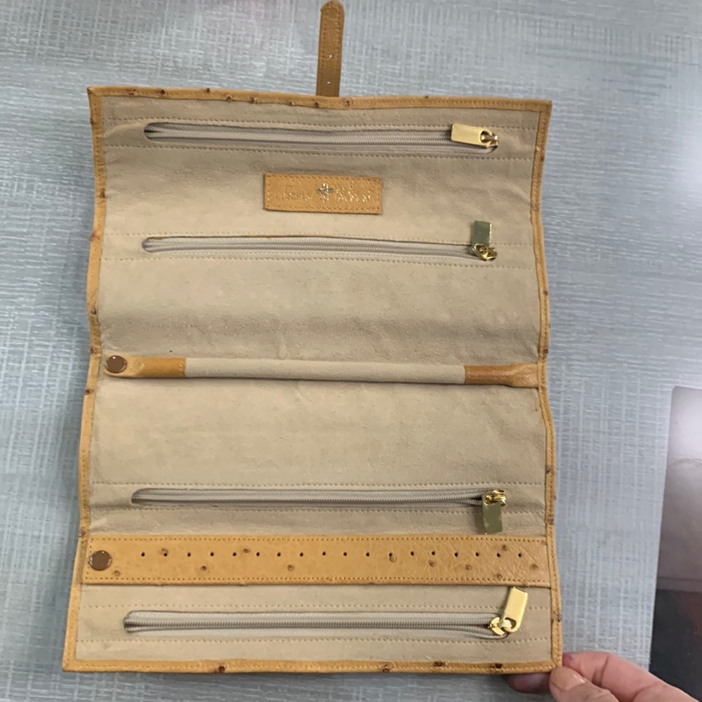 Ostrich leather makeup bag